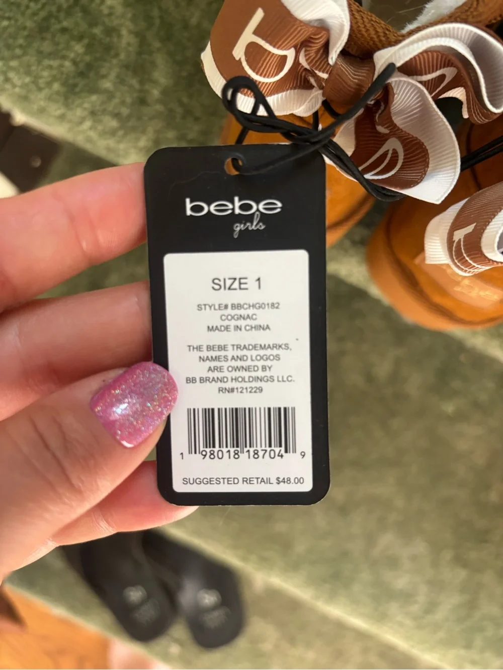 bebe Girls Cognac Bow Accent Booties